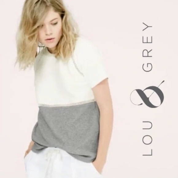 Lou & Grey Tops - LOU & GRAY Colorblock Short Sleeve Sweatshirt Style Top Gray White M
